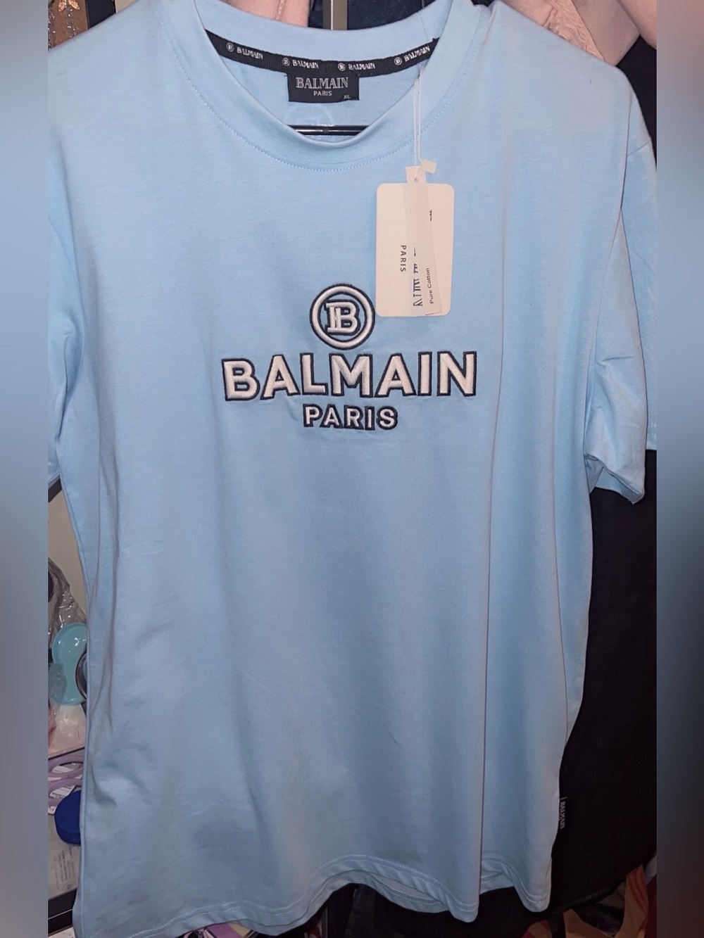 Balmain Light Blue Logo Crew Neck T-Shirt